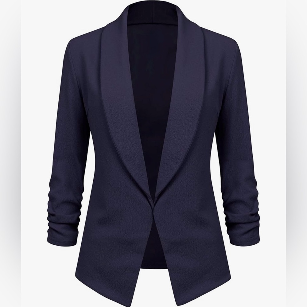 3/4 Sleeve Blazer Open Front Cardigan Jacket Work Office Blazer -navy